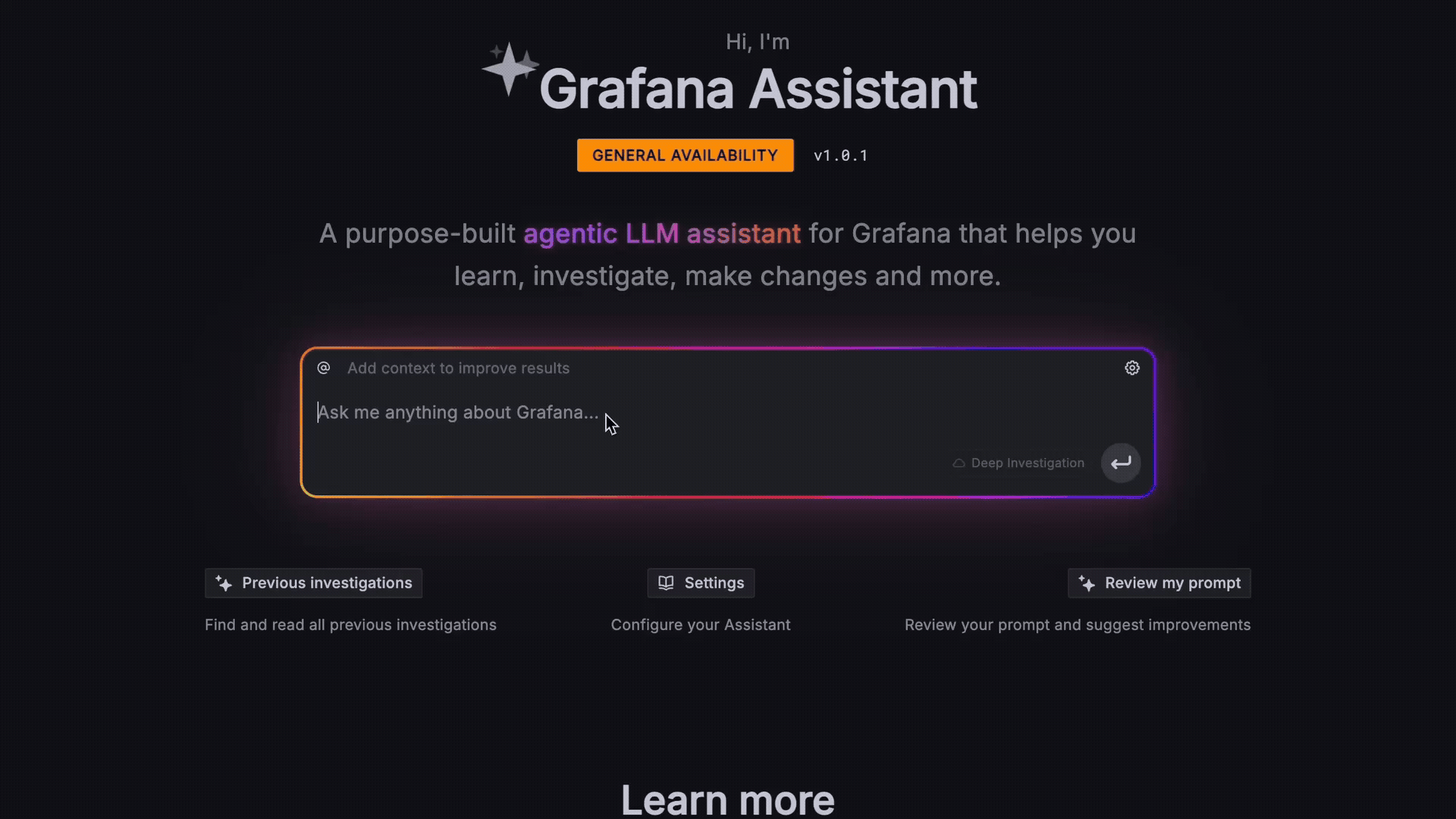 Screenshot of Grafana assistant