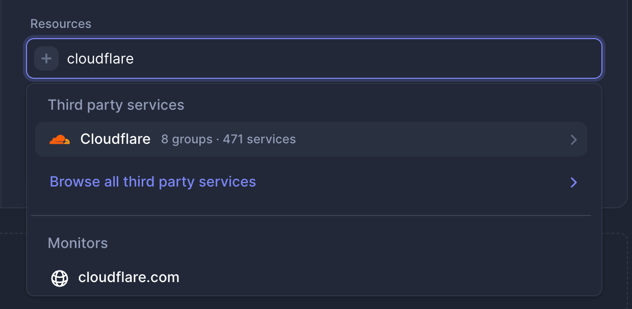 Searching for Cloudflare in a section's resources