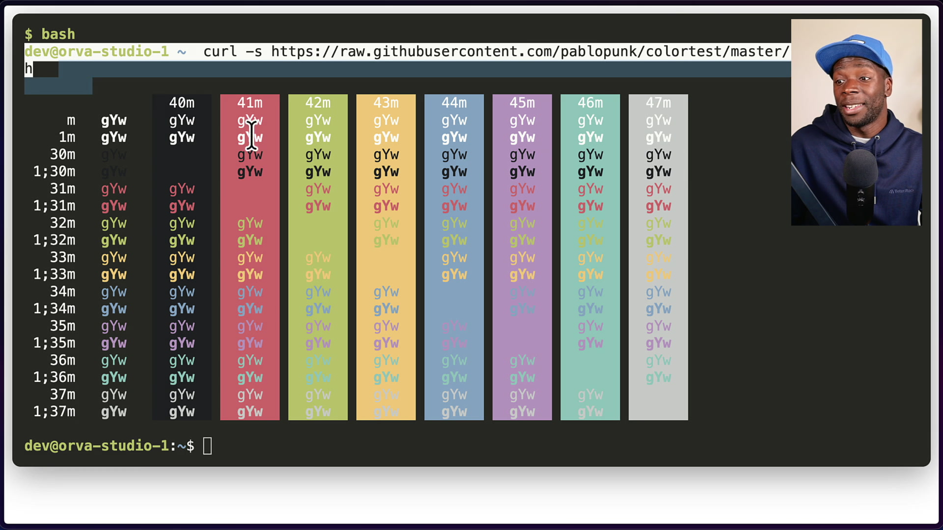 Side-by-side comparison of color rendering between the default core and the Ghostty core showing Ghostty's superior accuracy