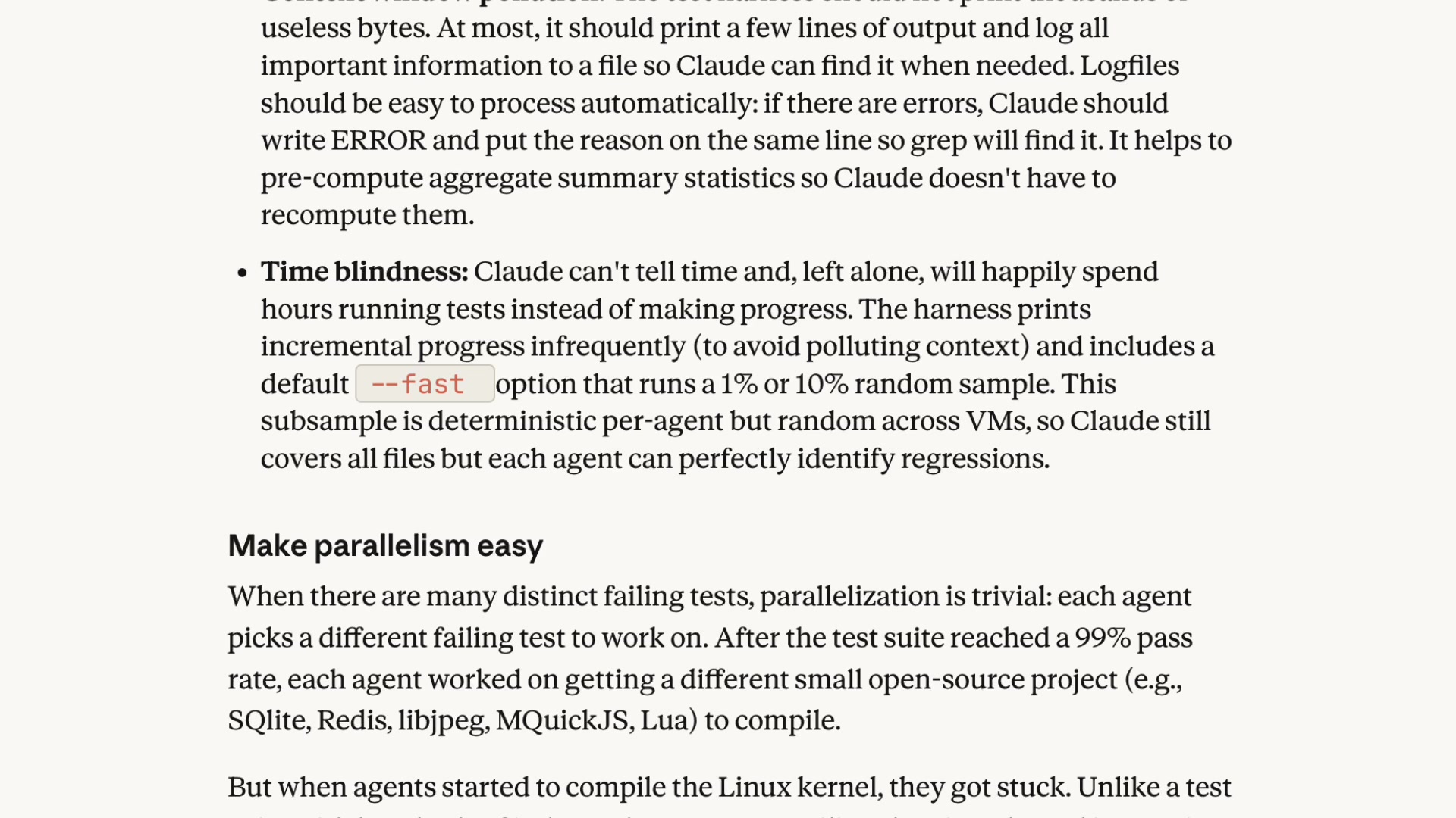 A text snippet showing the mention of the `--fast` option.