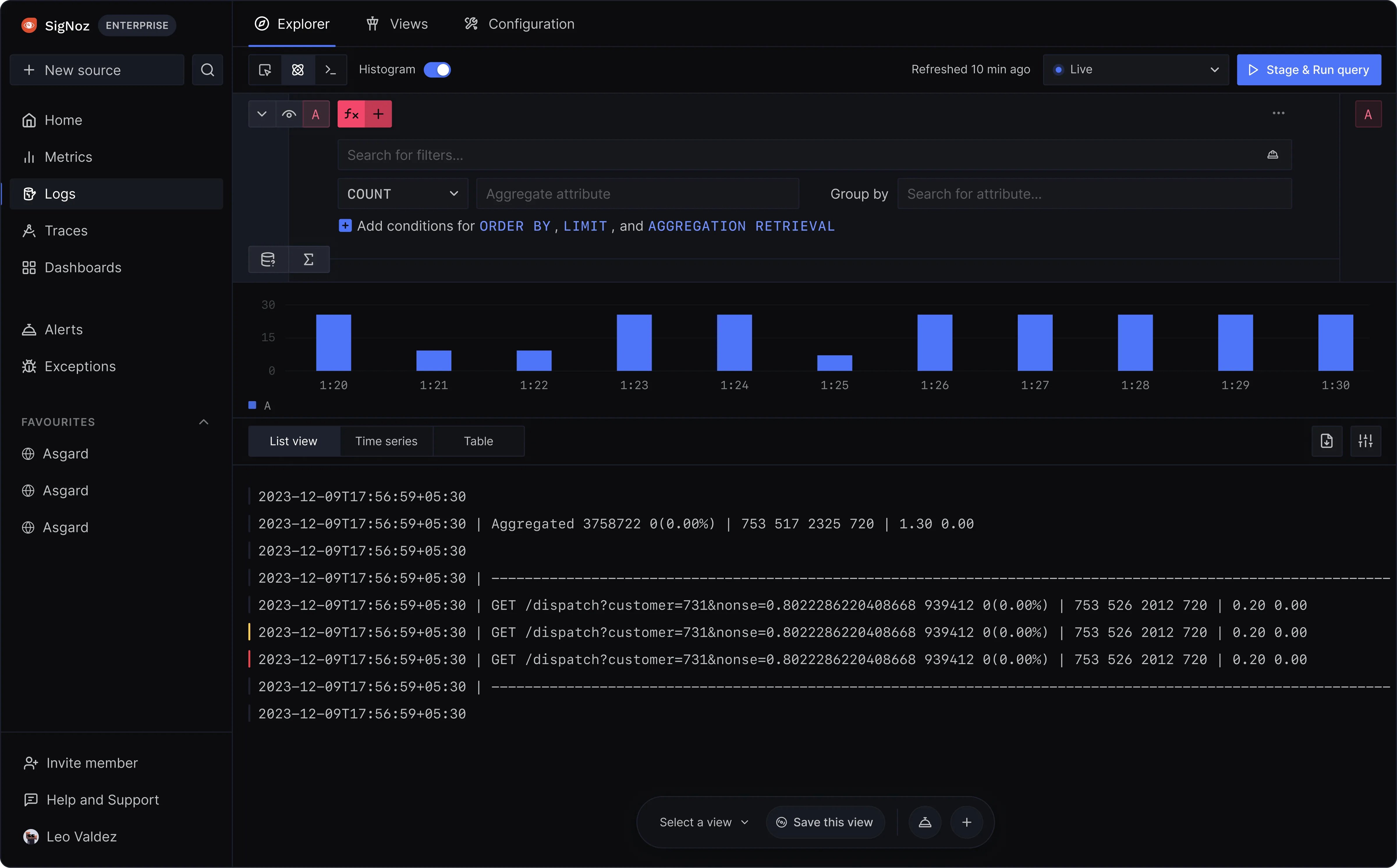 SCREENSHOT: SigNoz log management interface