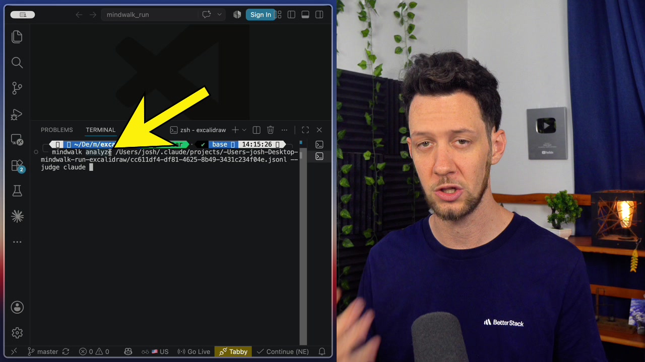 The `mindwalk analyze` command being typed into the terminal, demonstrating how to invoke the agent auditing feature.