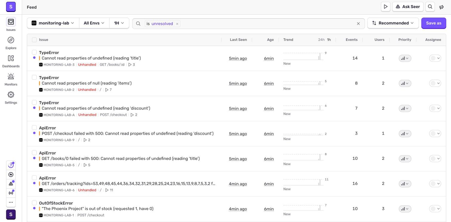 Sentry issues list after release 1.0.0, with replay counts on browser issues