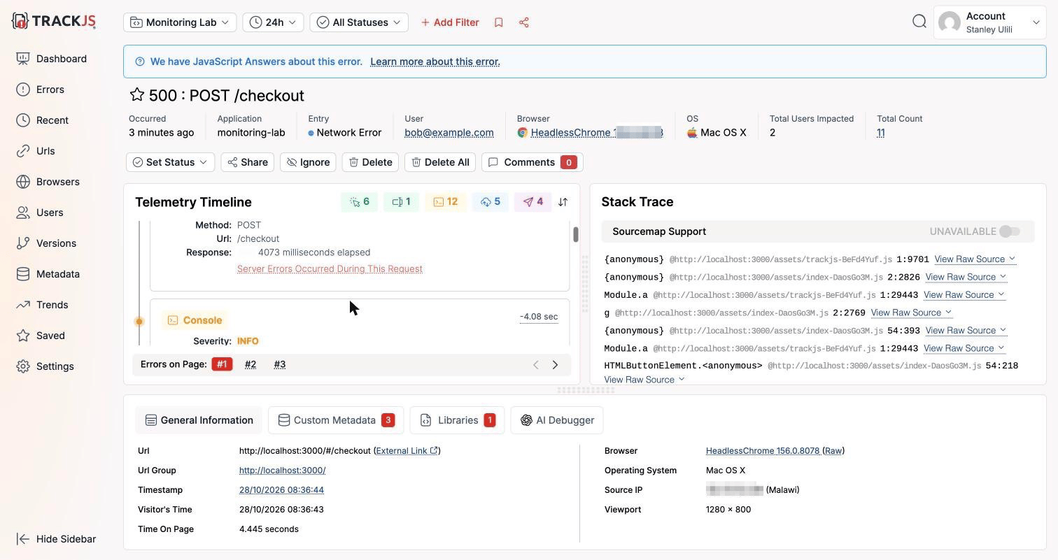 TrackJS checkout request taking 4073 ms on release 1.2.0