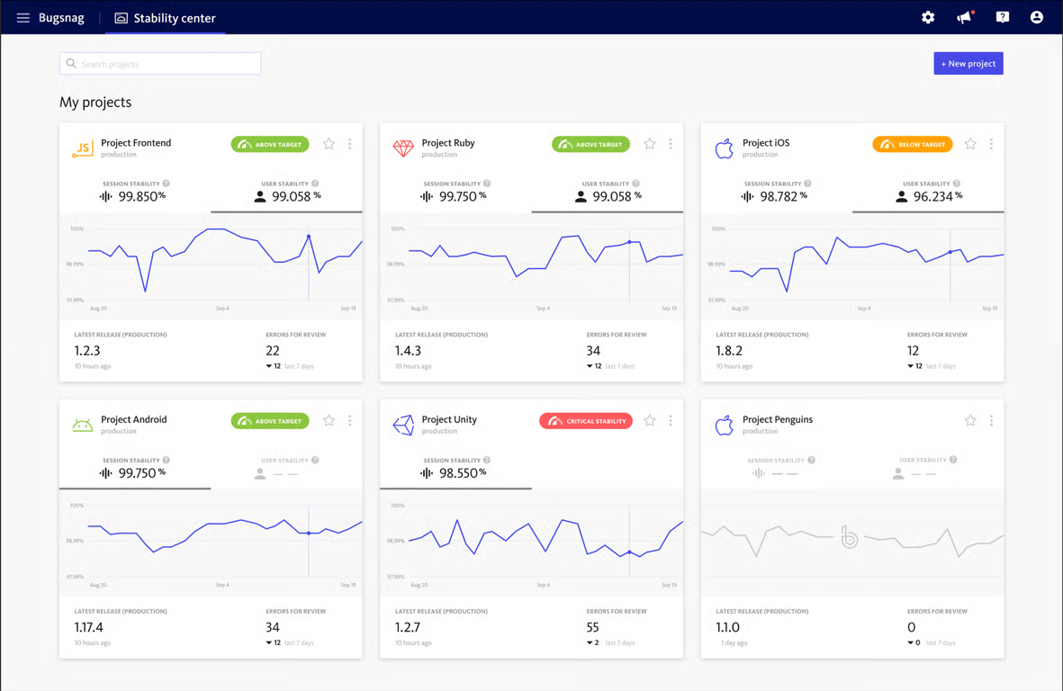 Screenshot of BugSnag's distributed tracing