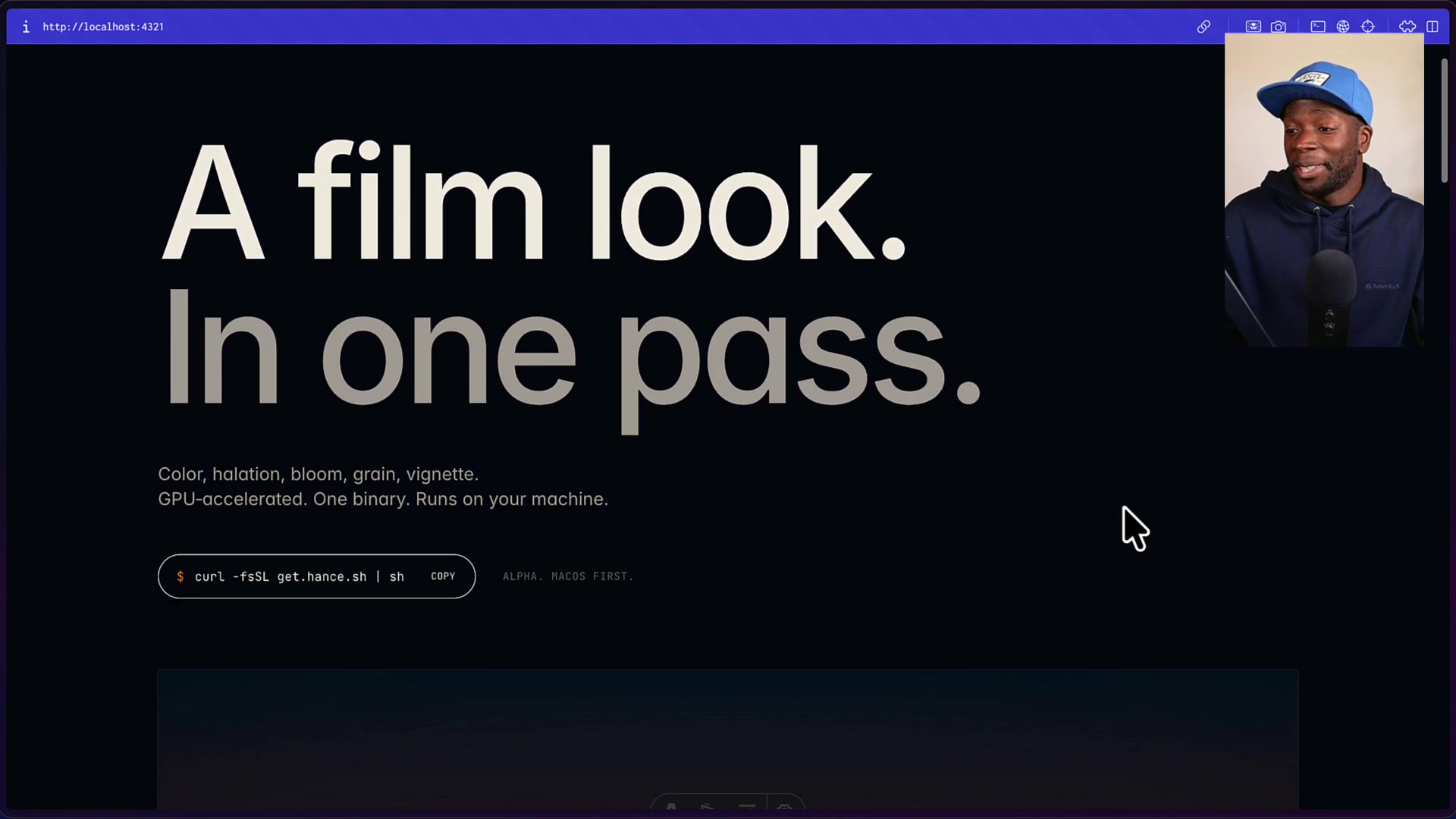 The first complete version of the "Hance" homepage fully coded and rendered in the browser