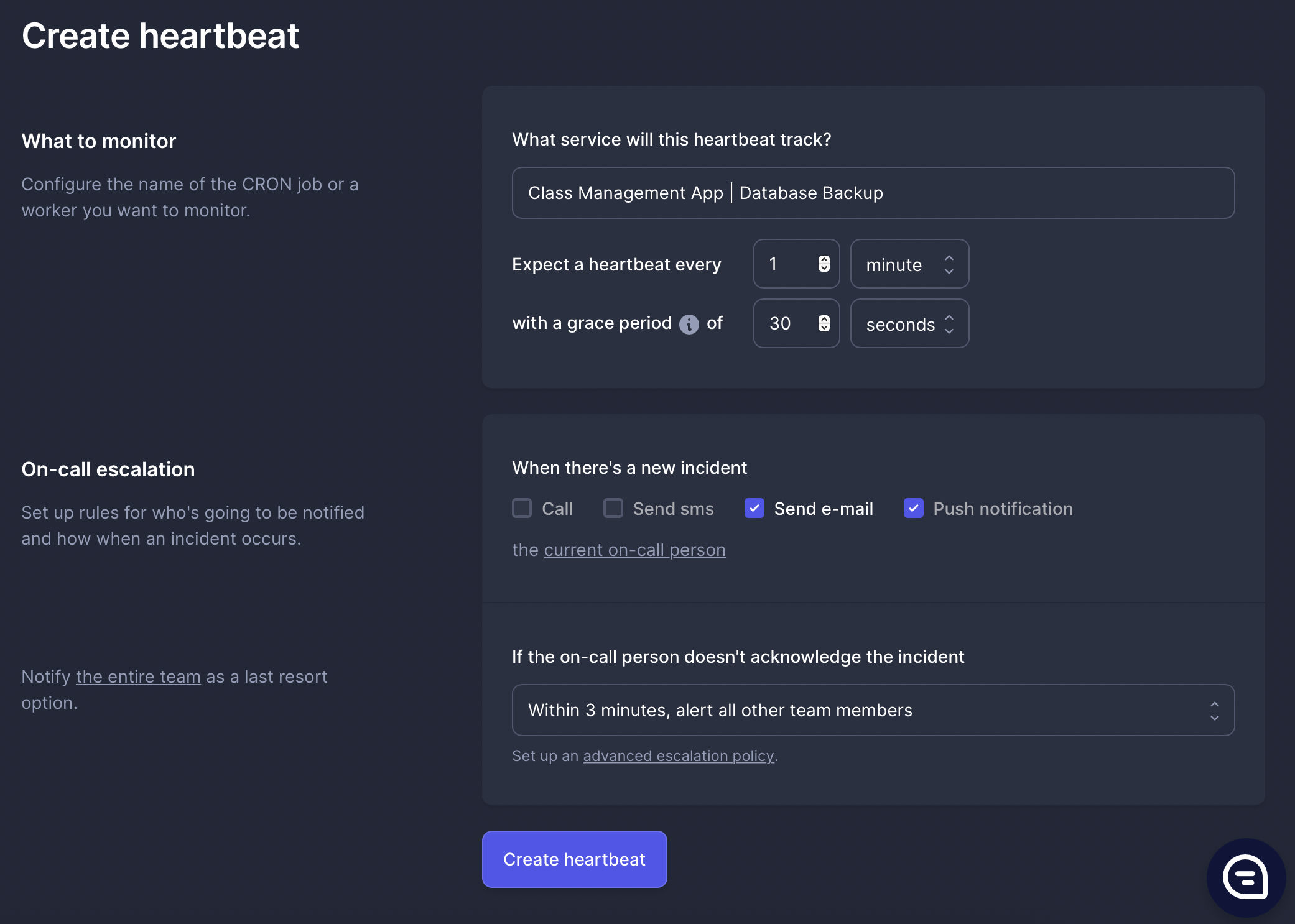 Better Uptime create heartbeat