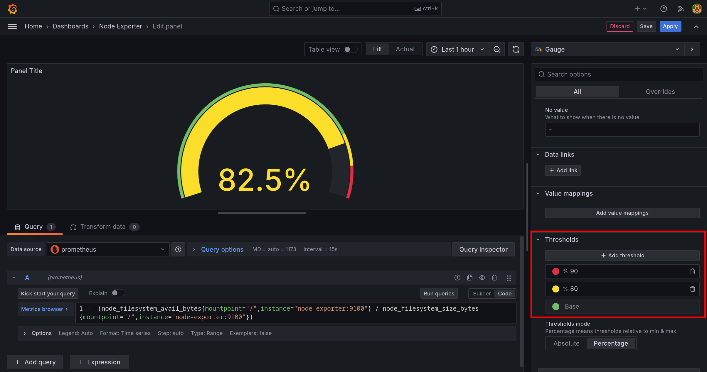 Warning and Danger thresholds in Grafana