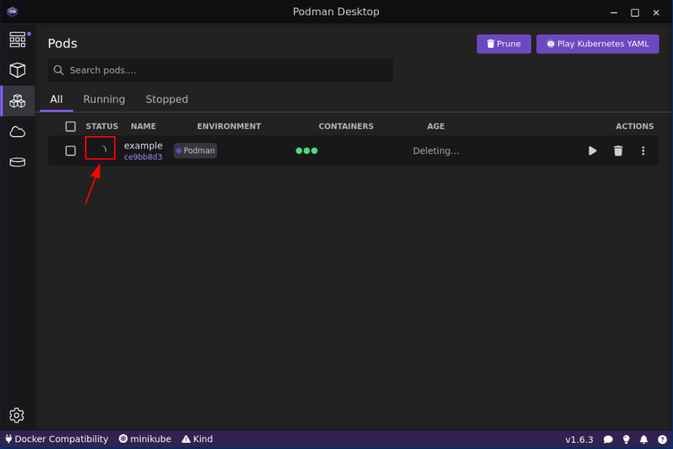 Podman Desktop delete pod
