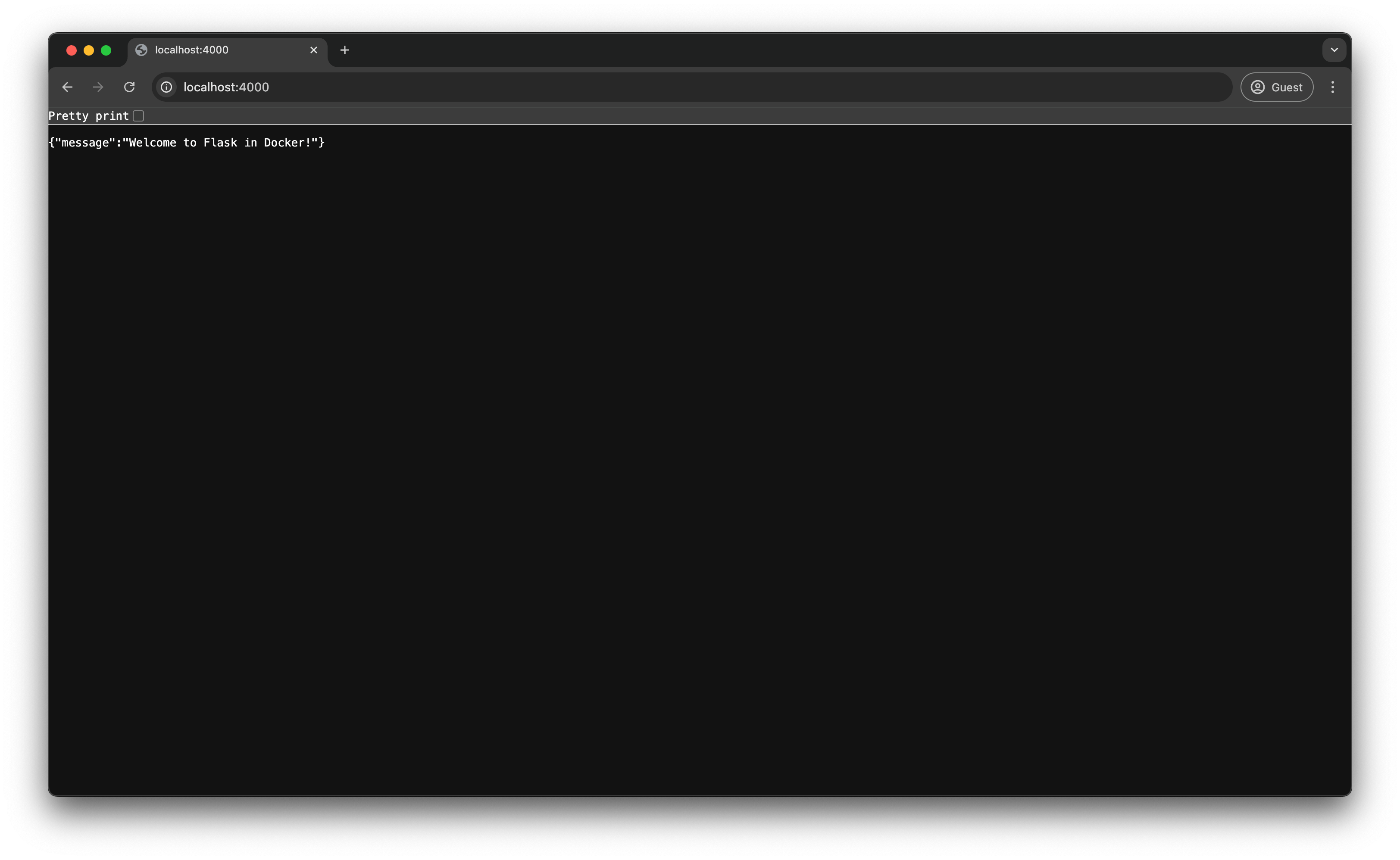 Screenshot confirming that the flask application is now running inside a Docker container