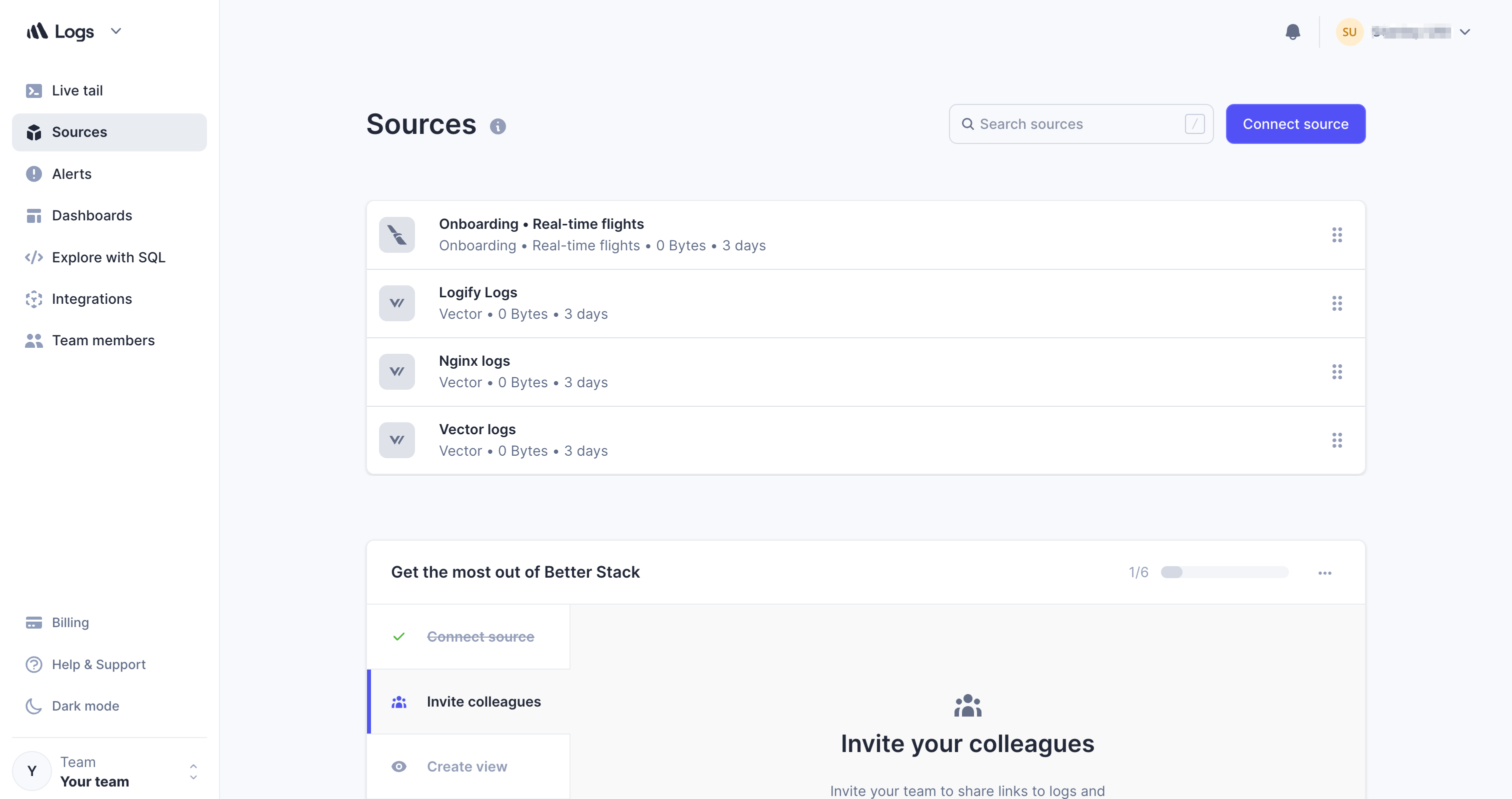 Screenshot of Better Stack with three sources