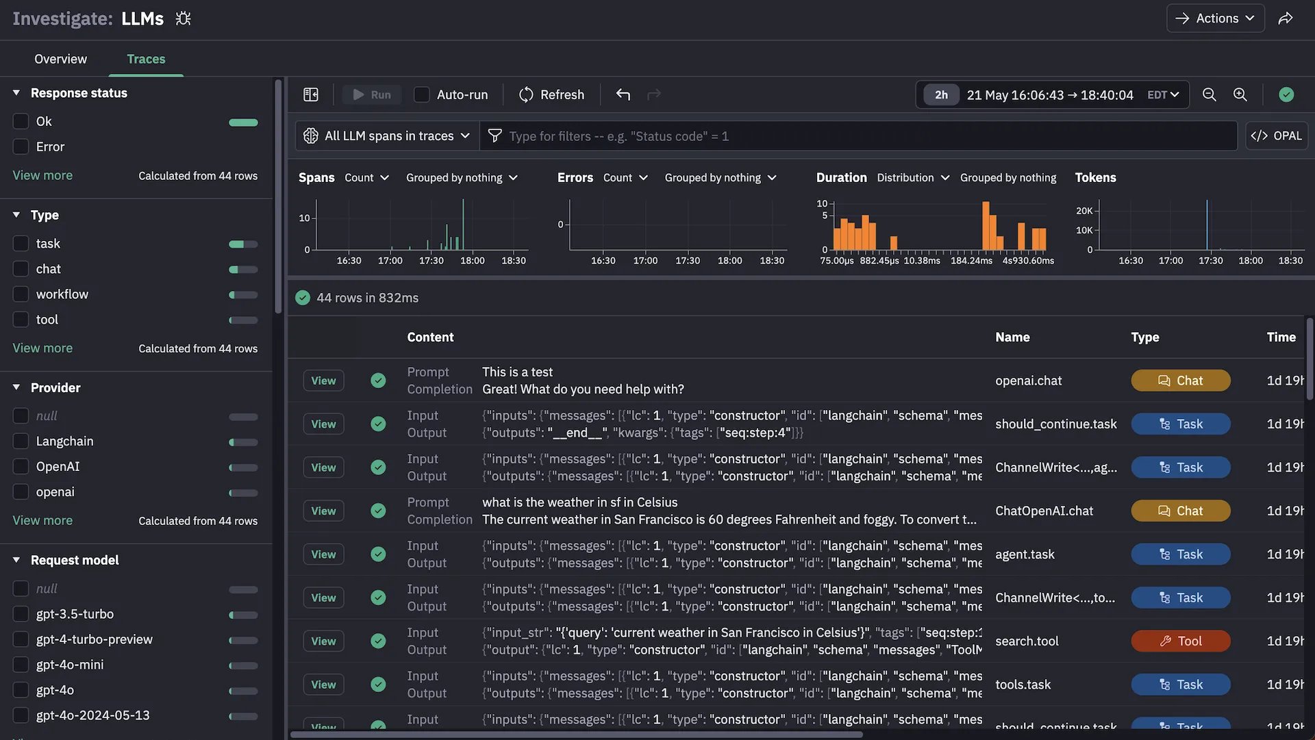 SCREENSHOT: Observe LLM Observability dashboard