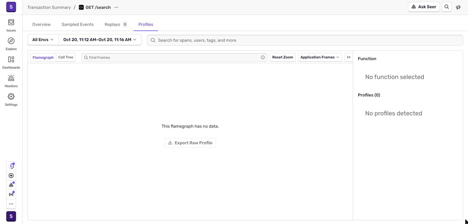 Screenshot: sentry-31-transaction-profiles-tab-empty