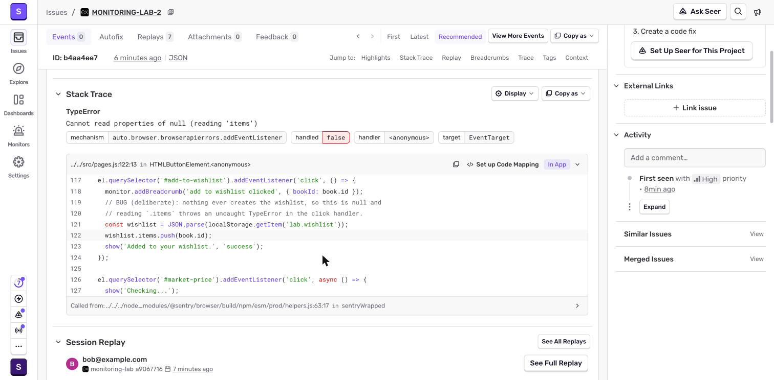 Sentry wishlist error with source-mapped code