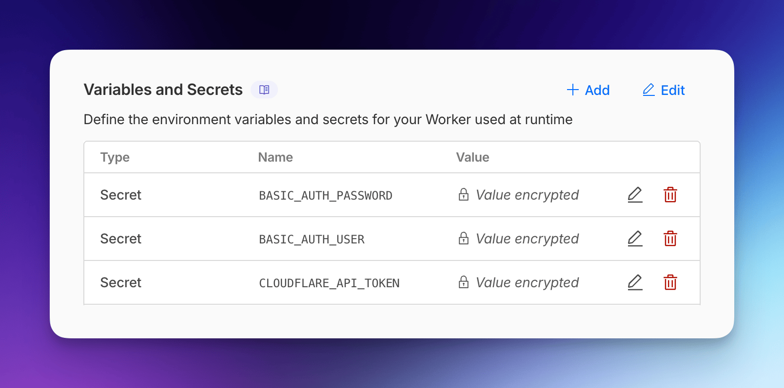 Add Cloudflare secrets