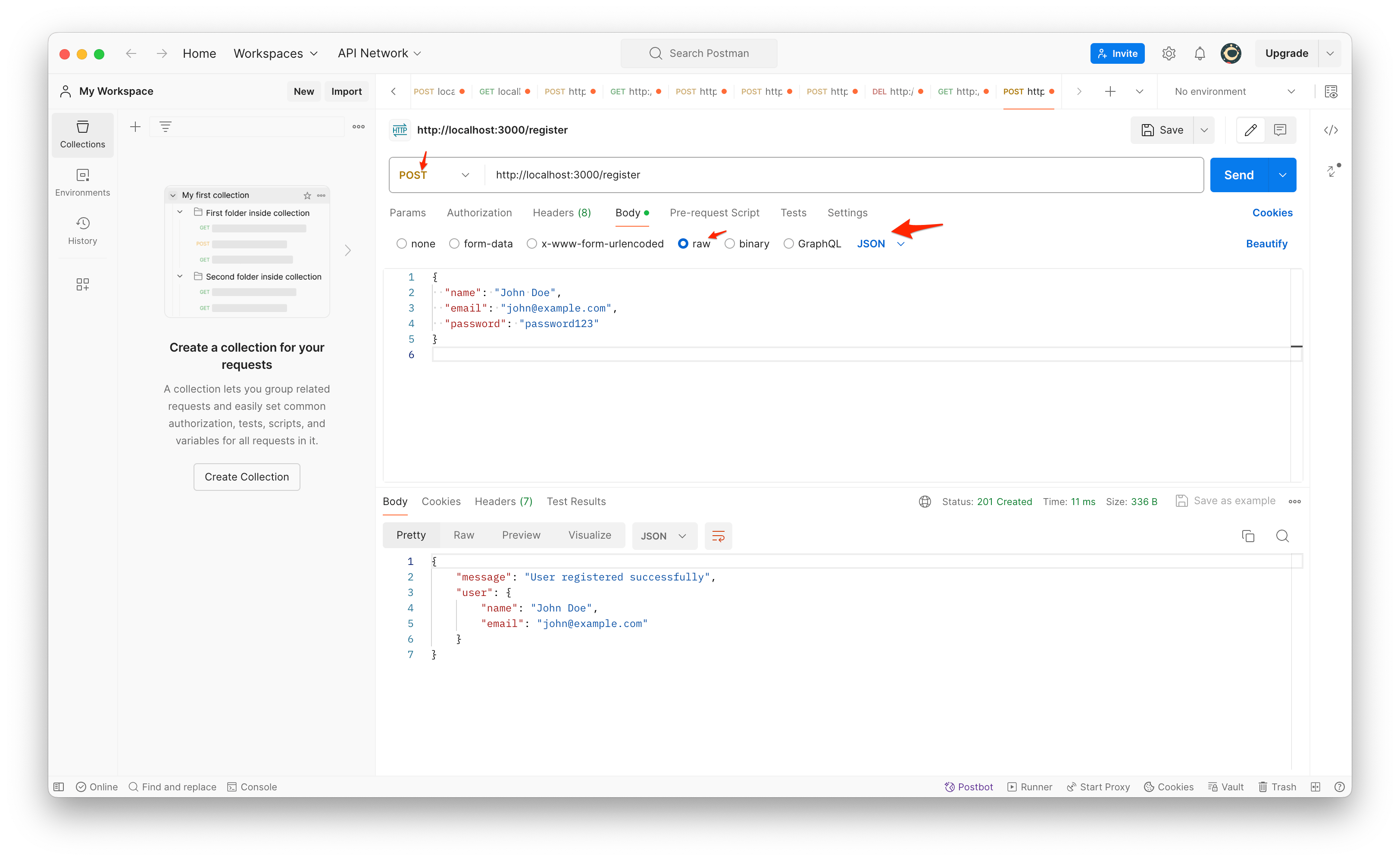 Screenshot of Postman output