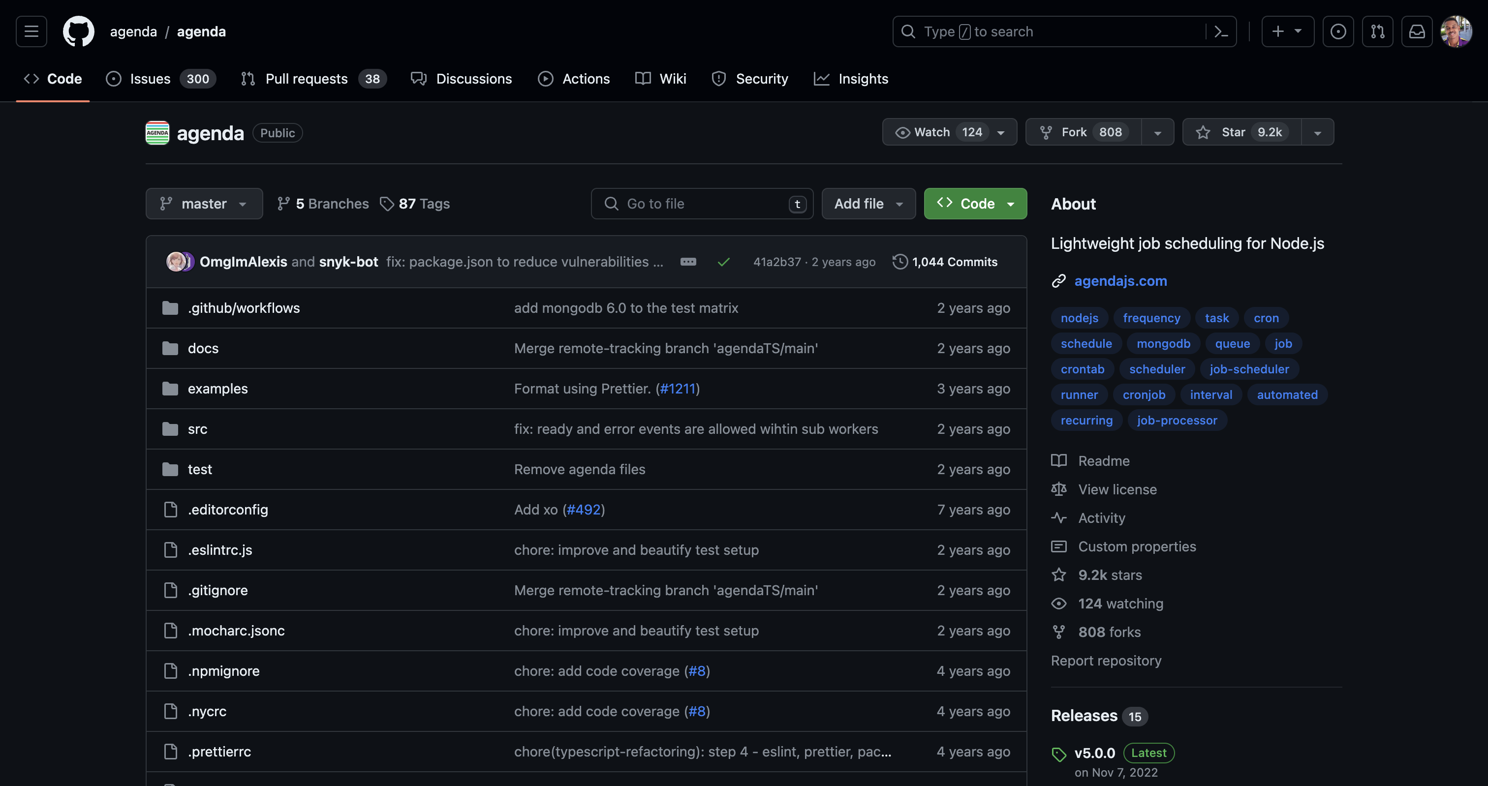 Screenshot of Agenda Github page