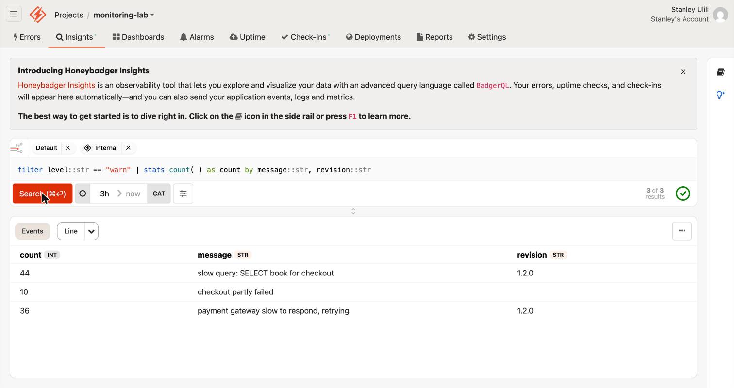 Honeybadger Insights counting warnings by message and version