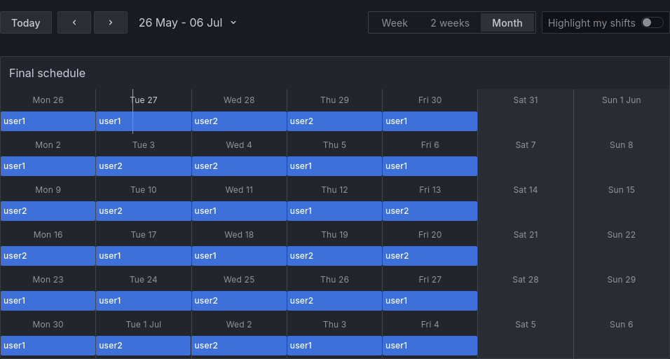 SCREENSHOT: Grafana IRM on-call schedule and rotations