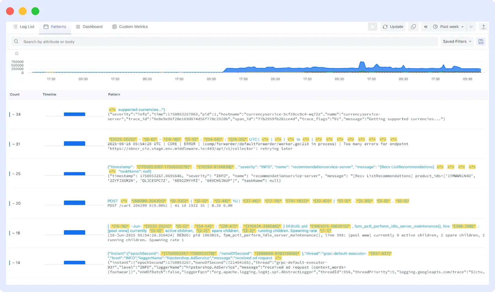 SCREENSHOT: Middleware log patterns view