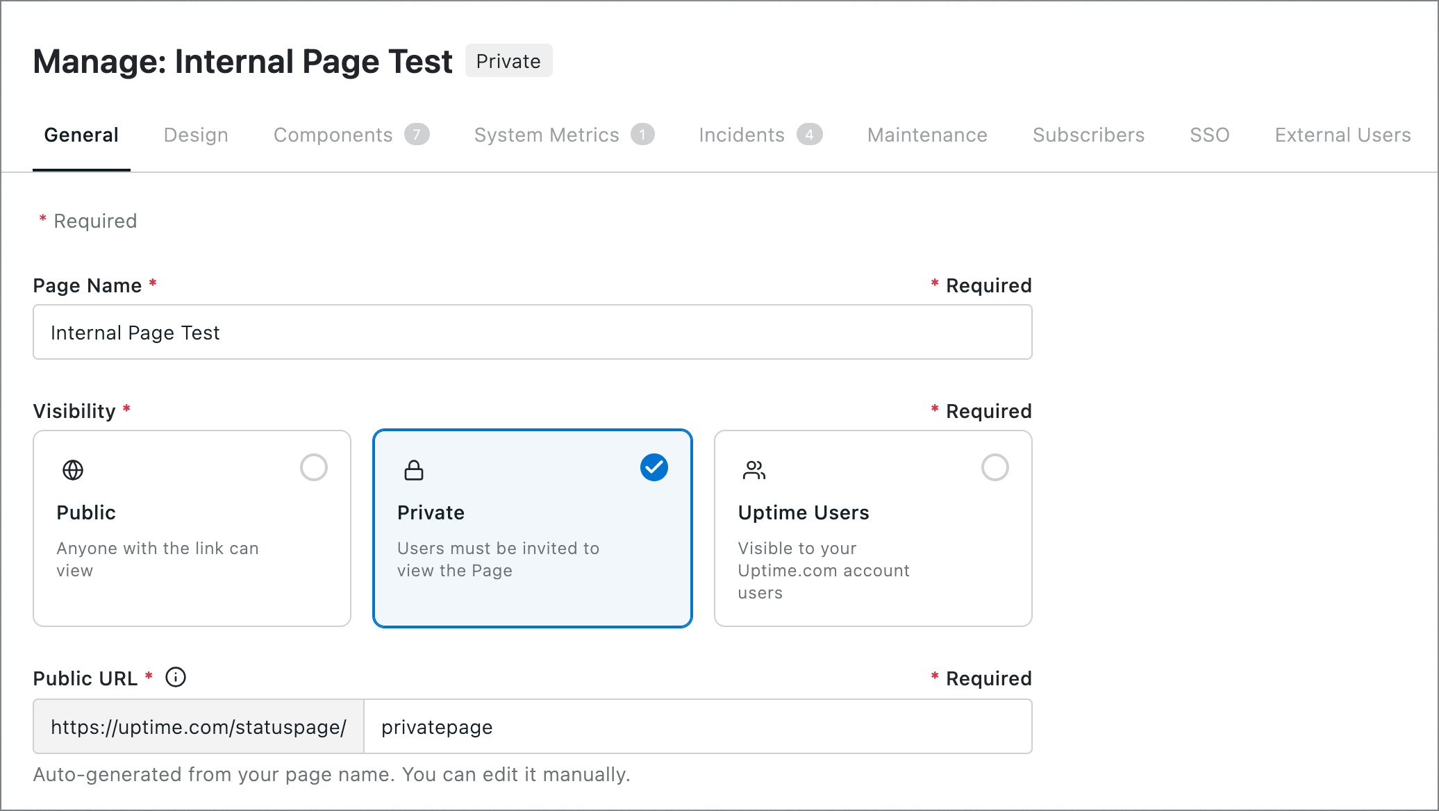 SCREENSHOT: Uptime.com status page example