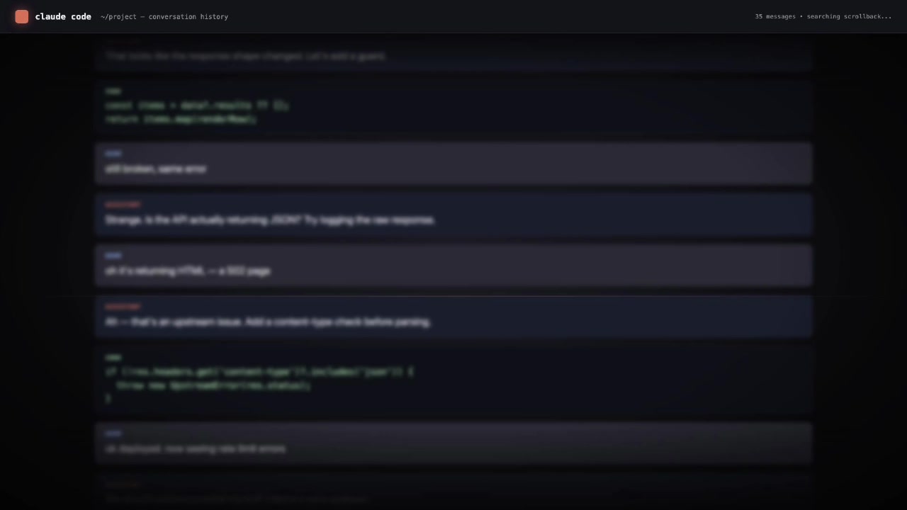 Long blurred chat history illustrating Chat Hell where important information gets lost in the scrollback