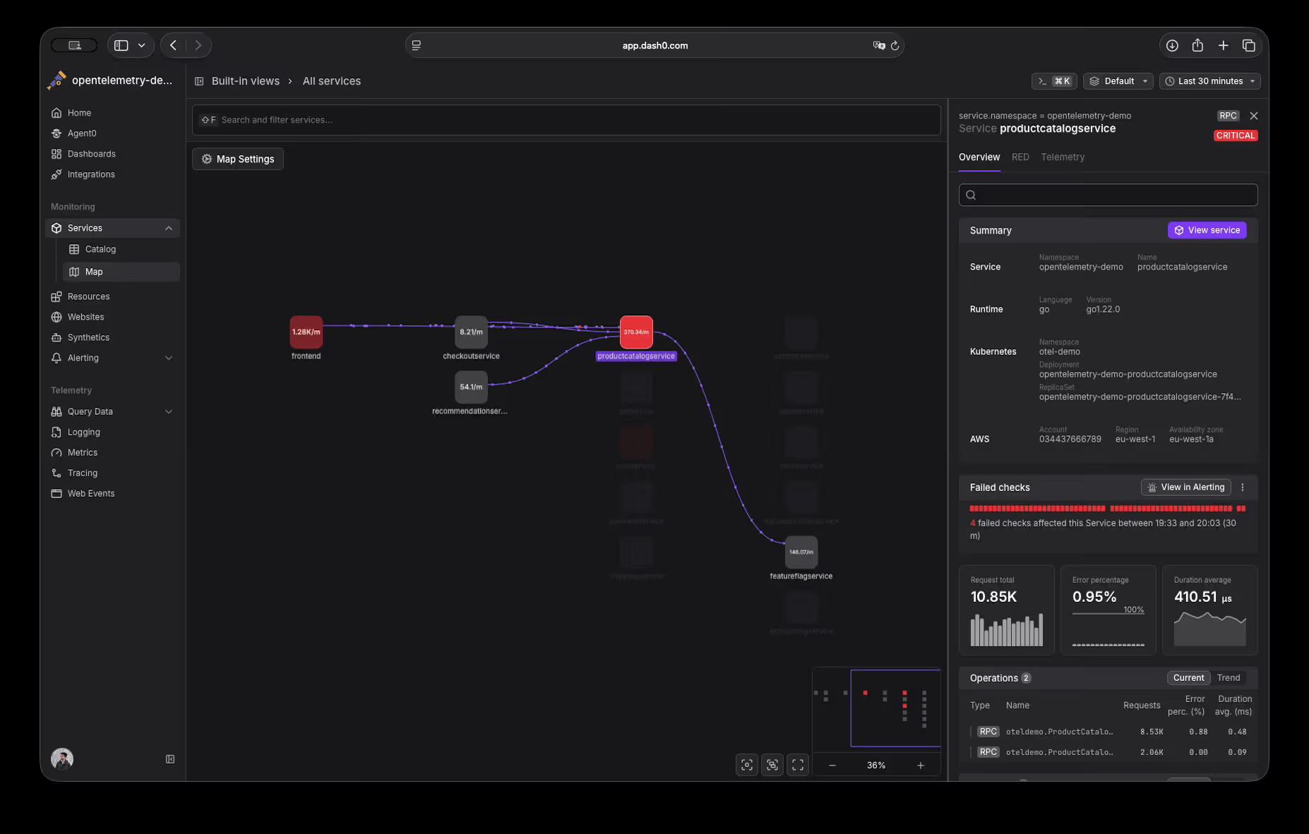 Screenshot of Dash0's tracing