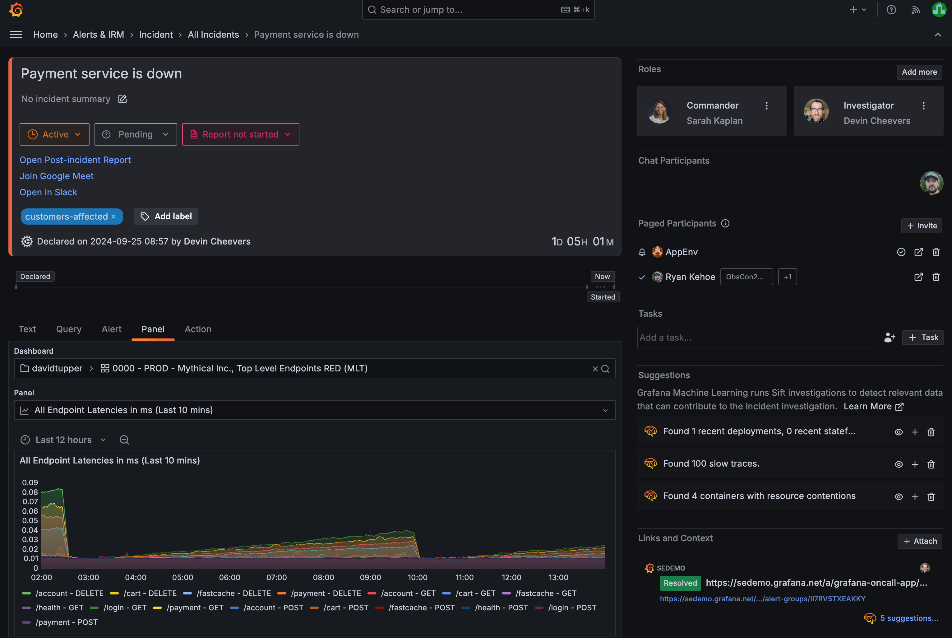 SCREENSHOT: Grafana Cloud IRM unified homepage with alert groups and incidents