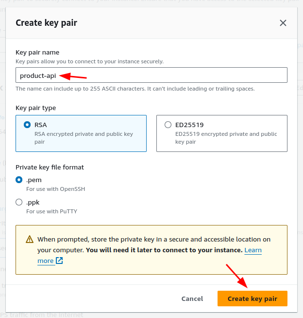 create new key pair