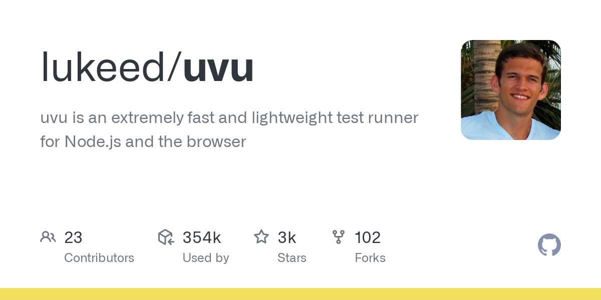 Screenshot of Uvu Github