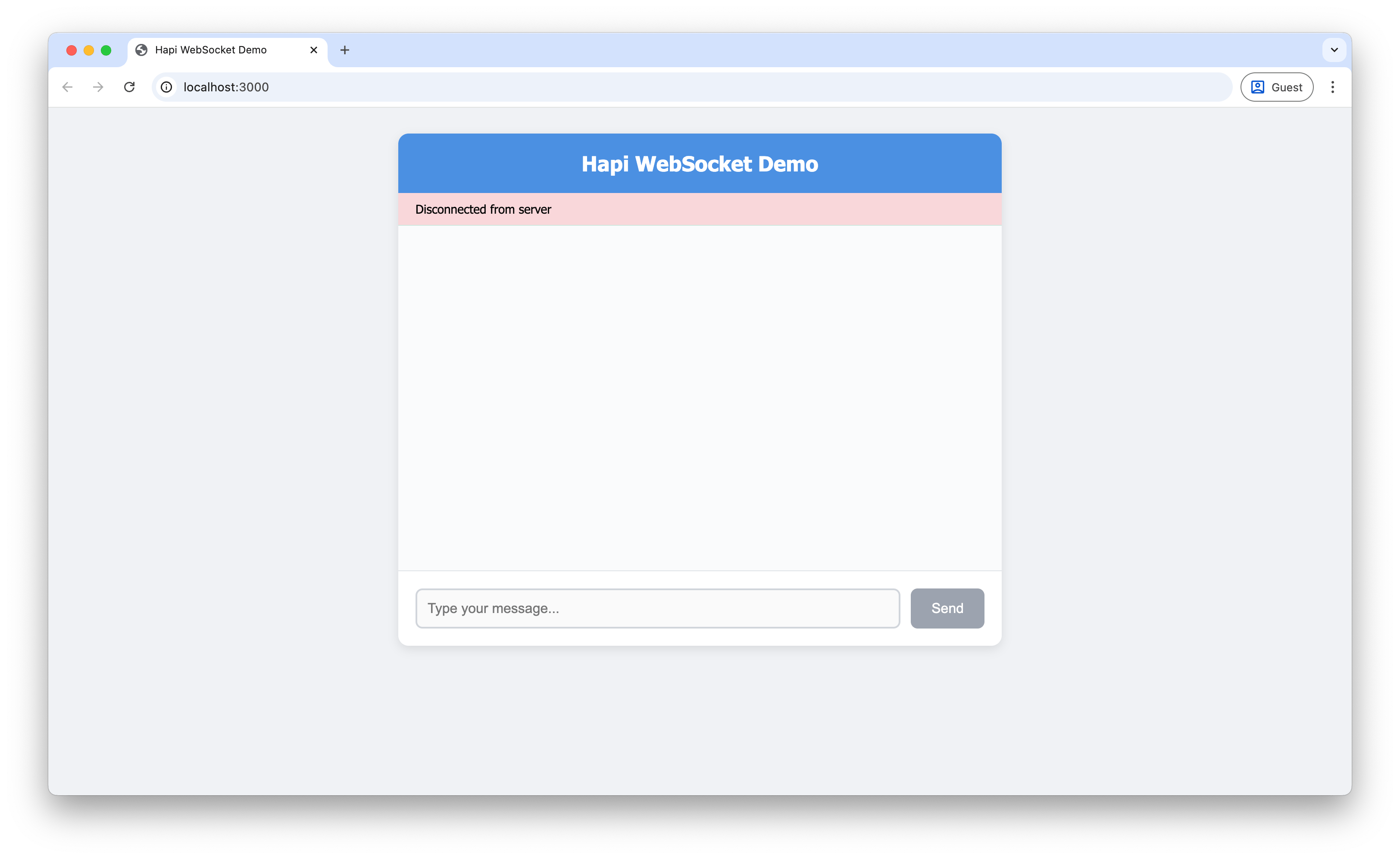 Screenshot of the Hapi WebSocket demo interface