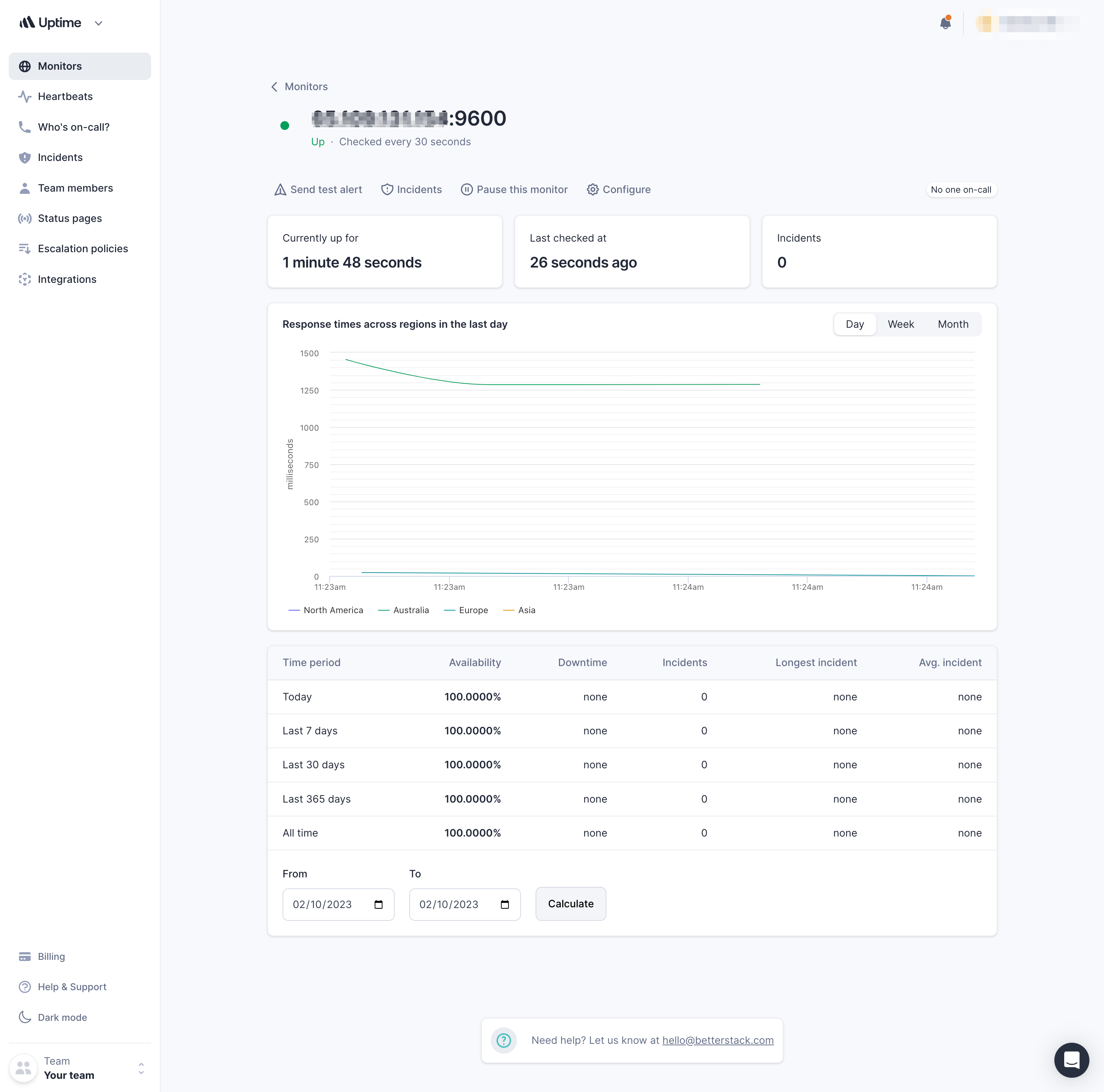 Screenshot of Better Stack monitoring the health endpoint