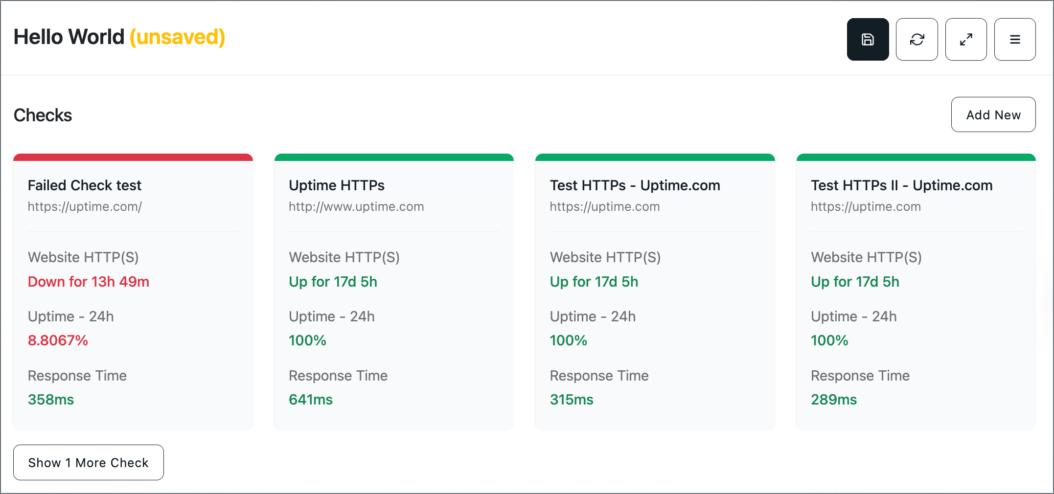 SCREENSHOT: Uptime.com dashboard showing check status overview