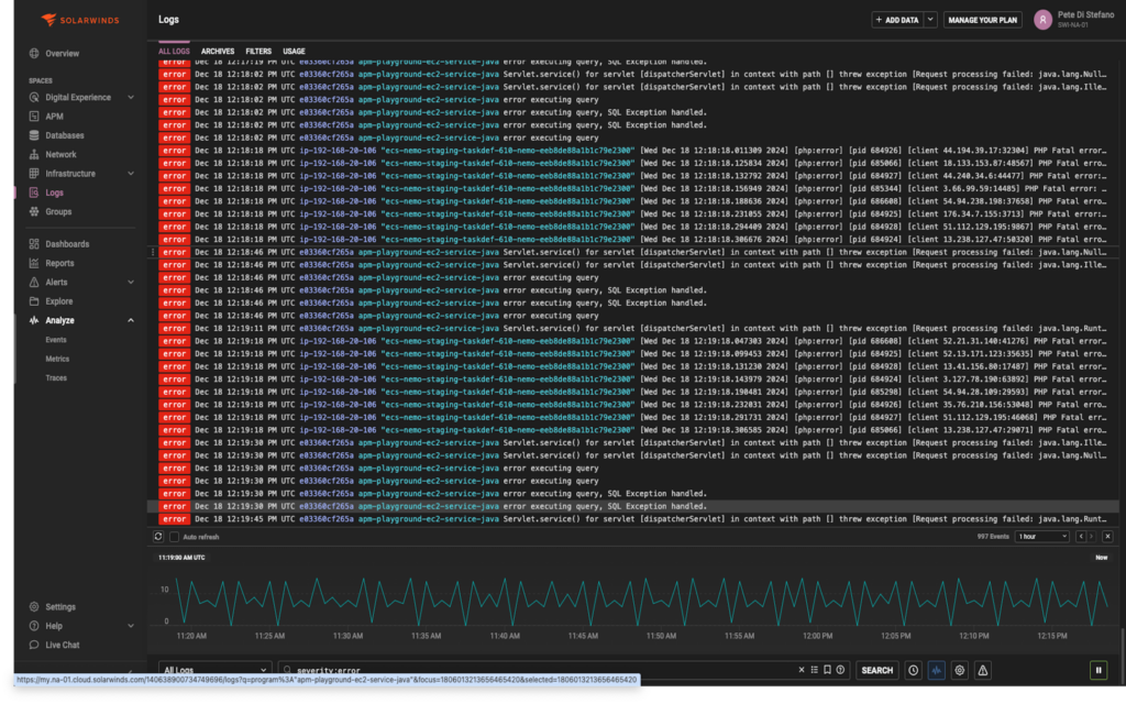 Screenshot of Papertrail