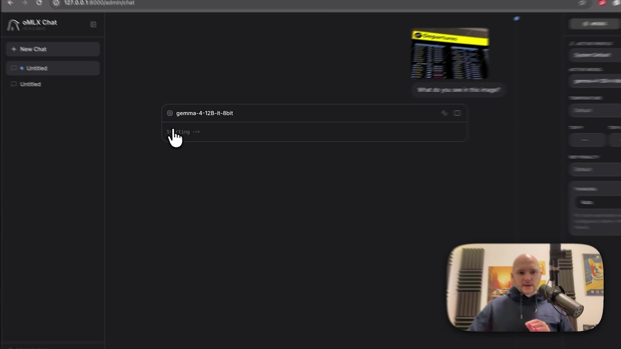 oMLX chat interface showing the airport image alongside the model's detailed structured text output