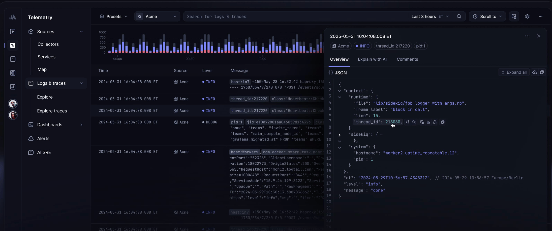 Better Stack log management dashboard