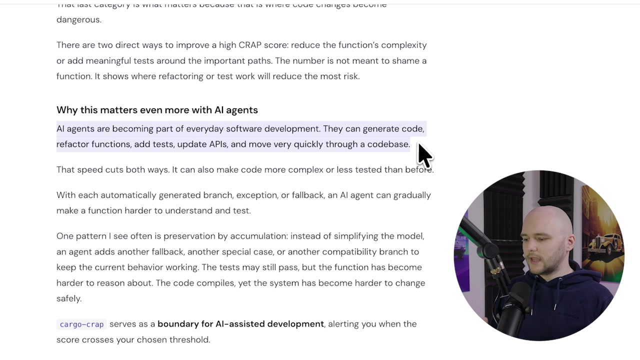 Blog post excerpt explaining that AI agents are generating code and moving quickly through codebases