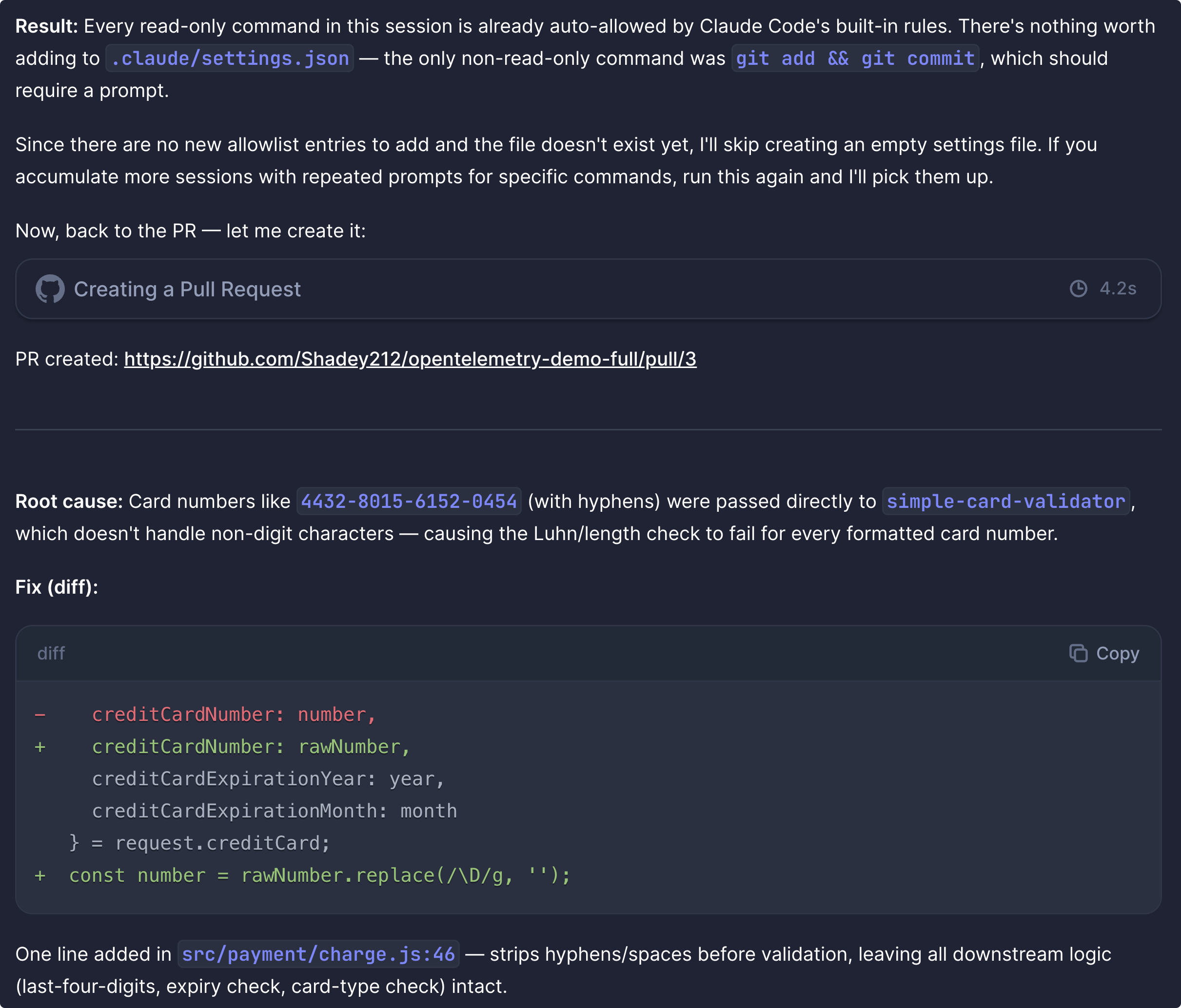 Pull request creation in chat