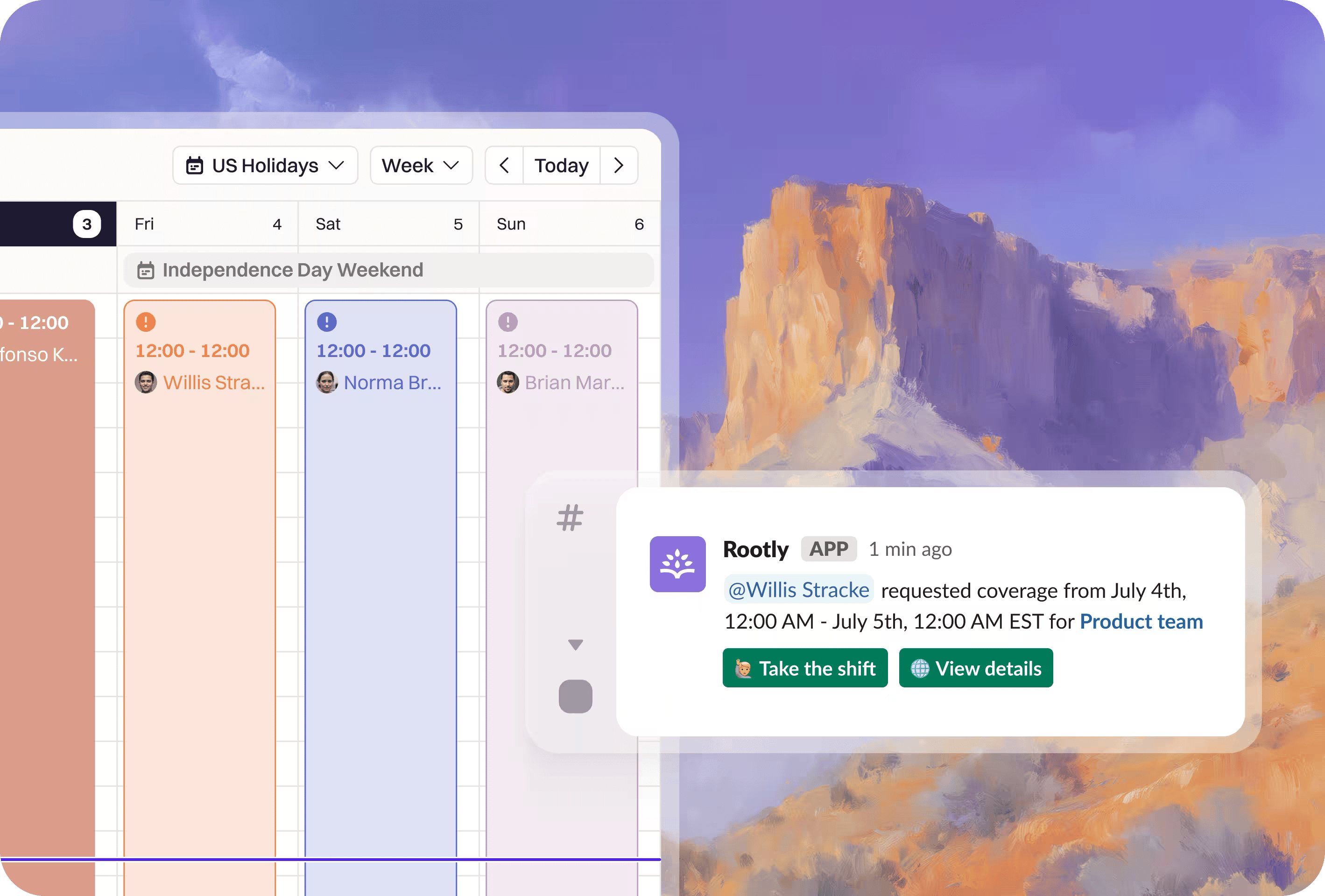 SCREENSHOT: Rootly on-call schedule and escalation view