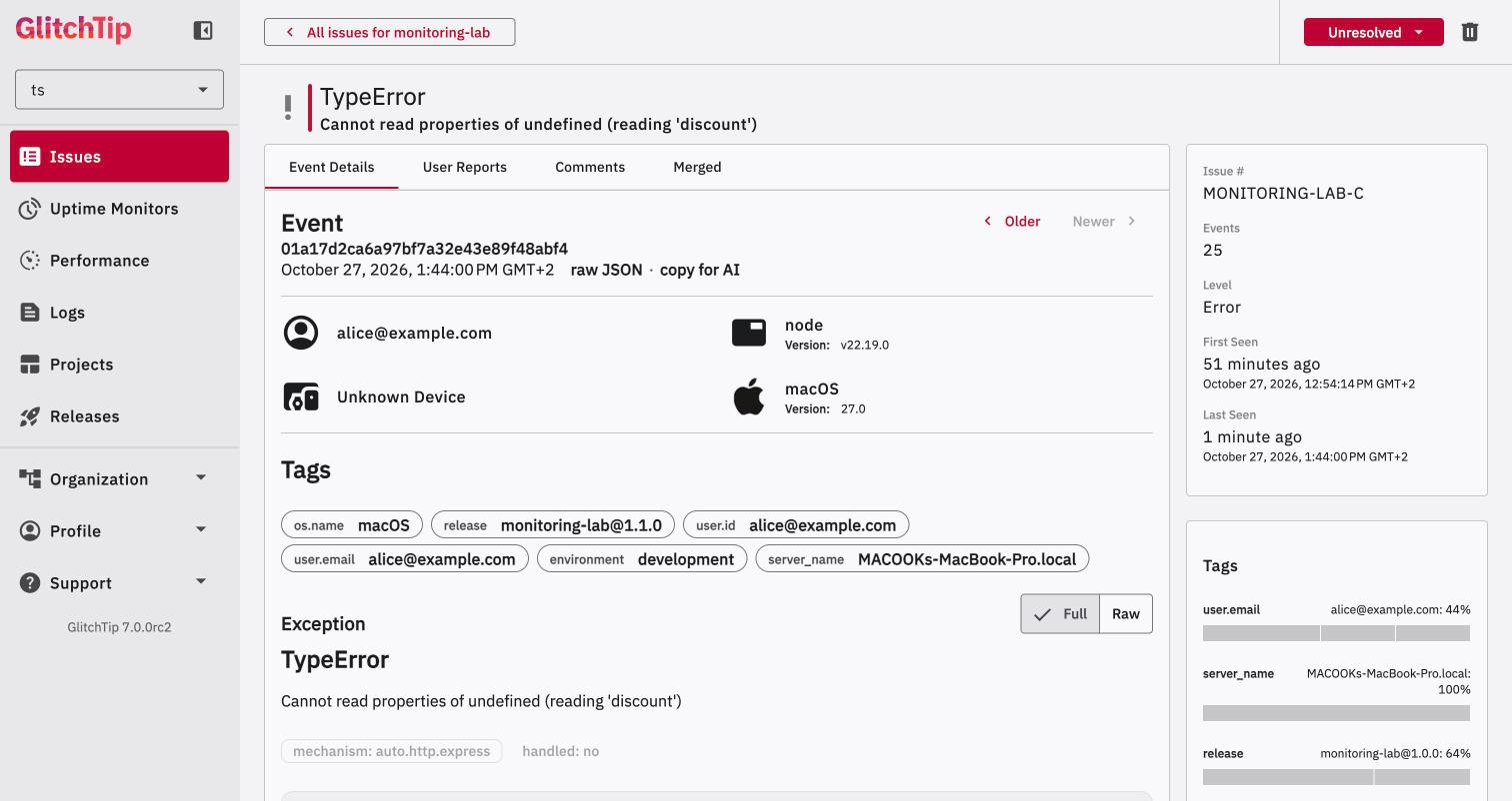 GlitchTip coupon error back to Unresolved on release 1.1.0