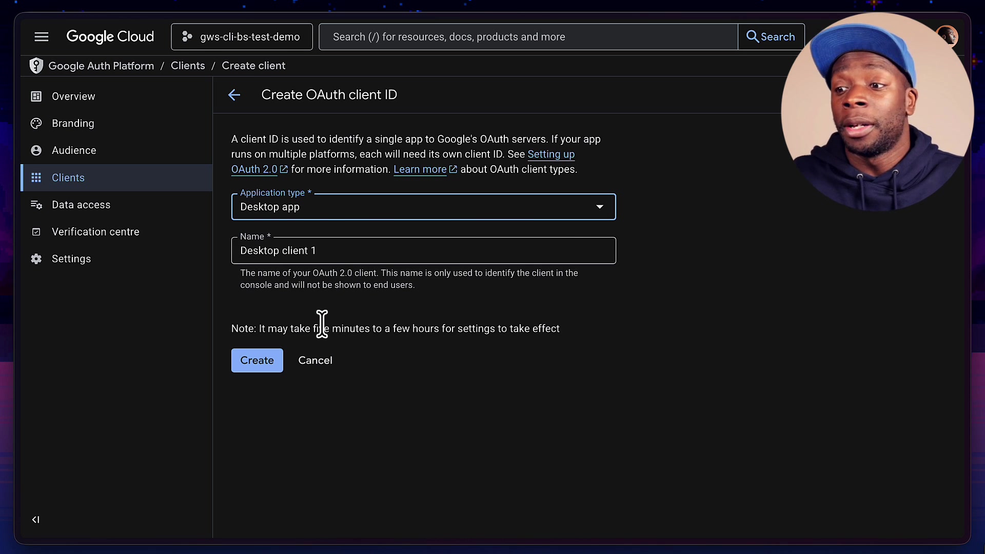 The "OAuth client created" dialog in the Google Cloud Console displaying the Client ID and Client Secret