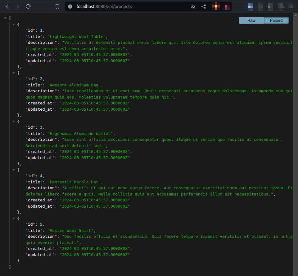 Seeded application output