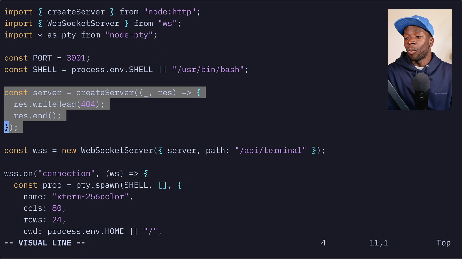 Full Node.js server script in a code editor