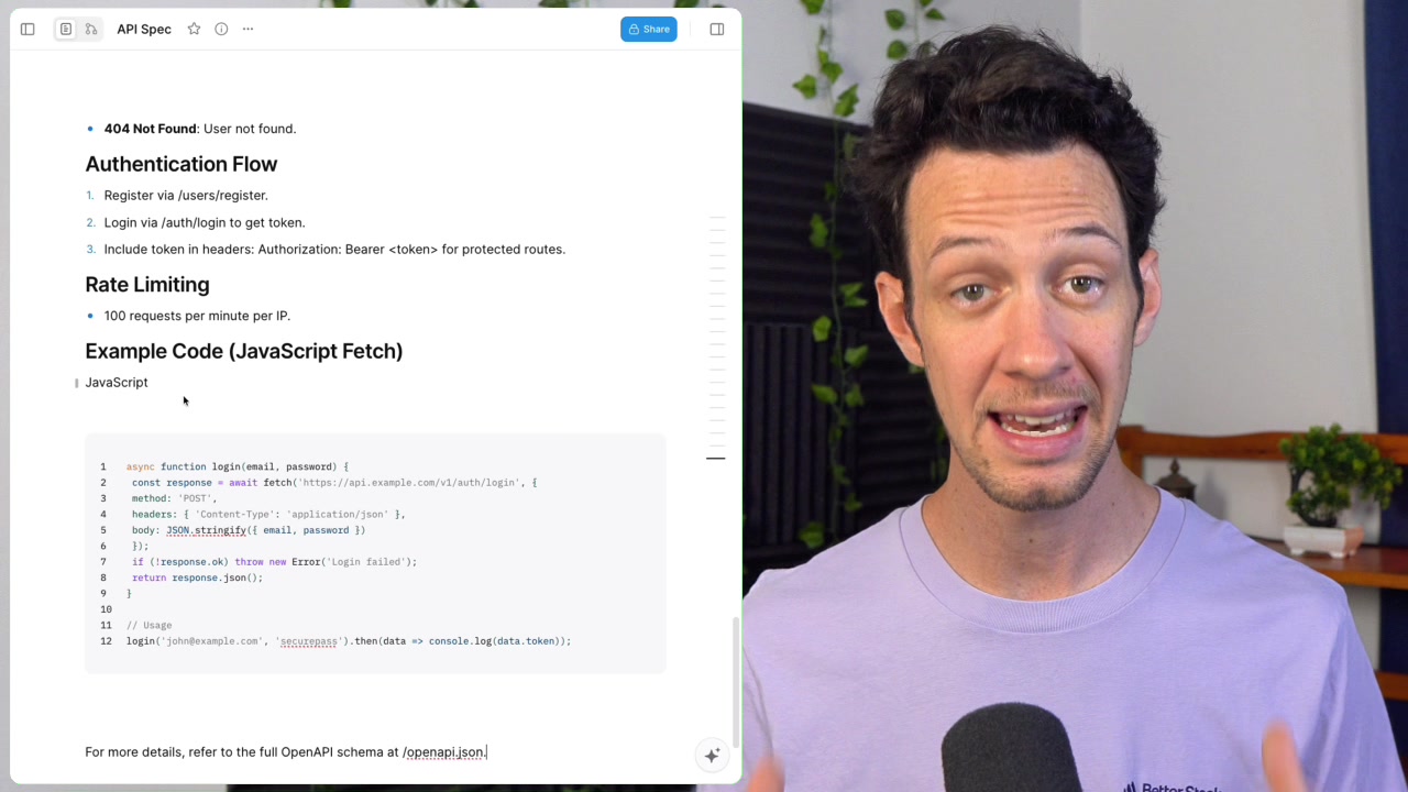 Code block with JavaScript syntax highlighting embedded within a standard AFFiNE document