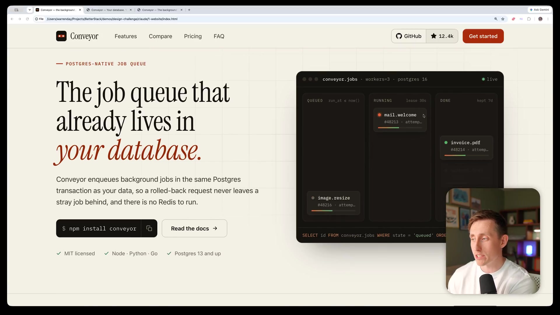 A dynamic visualization of a job queue, showing tasks moving between states like 'deferred', 'running', and 'done'.