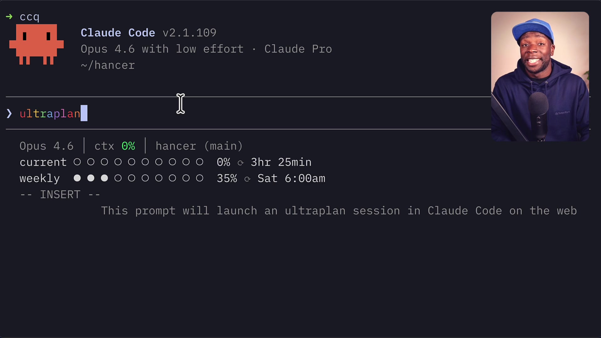 The ultraplan command being typed into the terminal showing its rainbow-colored text effect