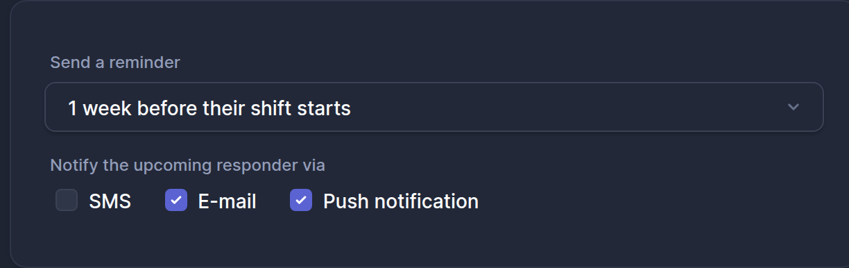 Upcoming on-call reminder settings with a lead time and channels selected