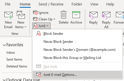 Outlook junk options