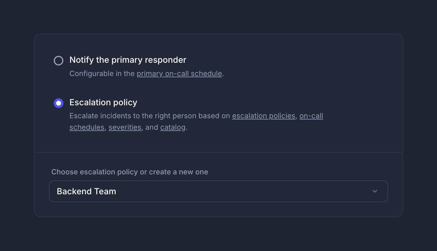 Selecting an escalation policy on a monitor