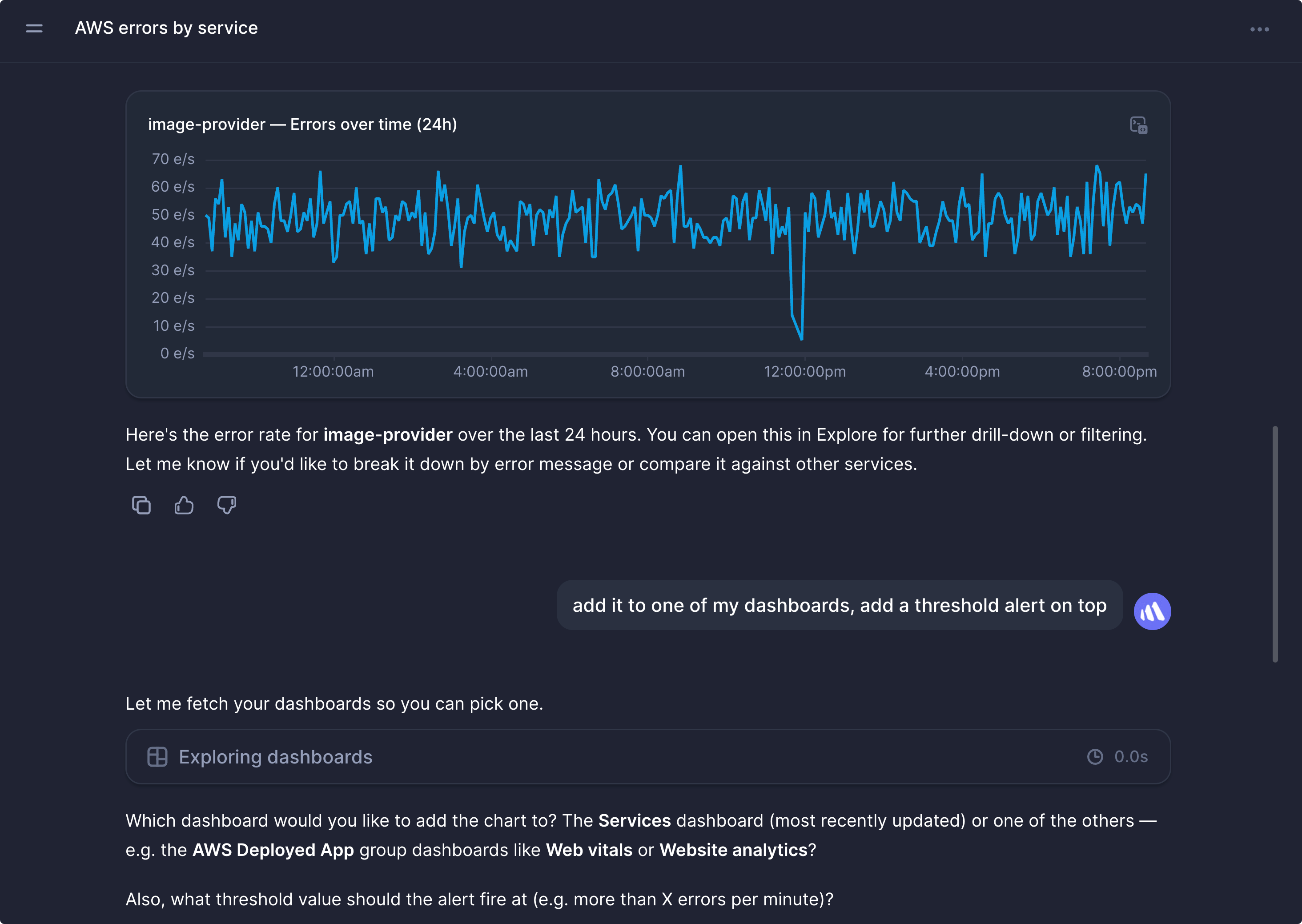 Charting data in AI SRE